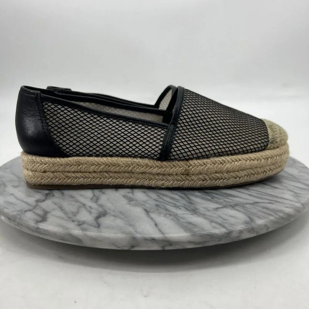 Karl Lagerfeld Womens 8 Shoe Black Adila Leather Mesh Platform Espadrille SlipOn